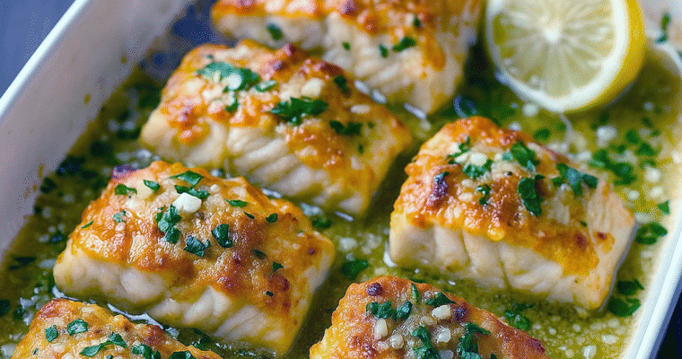 Bagt torsk med citron og hvidløg