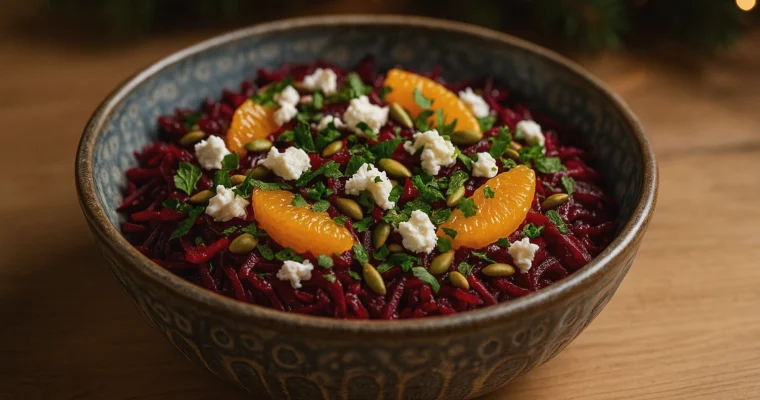 Rødbedesalat med feta, appelsin og mynte