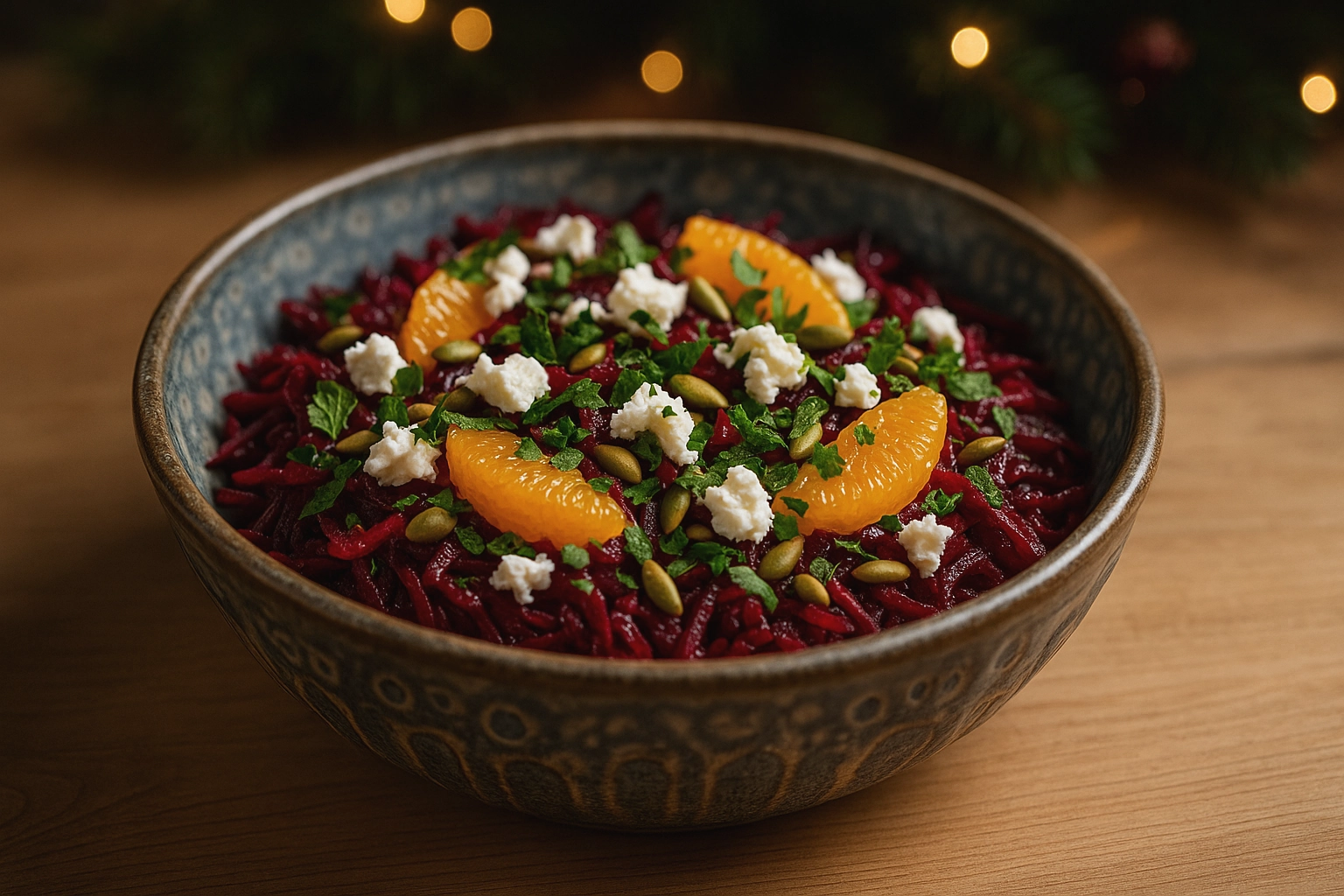 Rødbedesalat med feta, appelsin og mynte